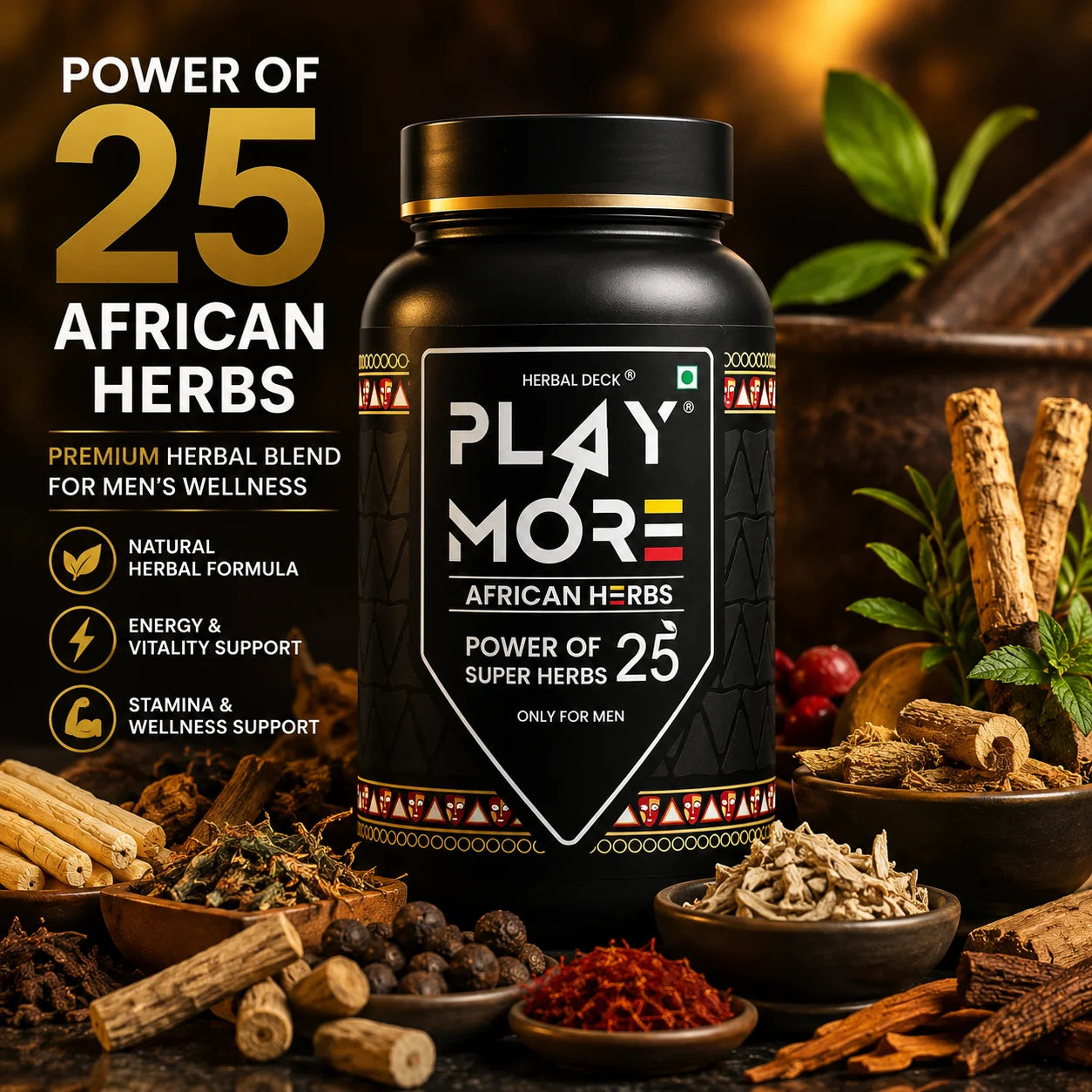Play More African Herbs – Men's Herbal Wellness Powder | 25 Super Herbs