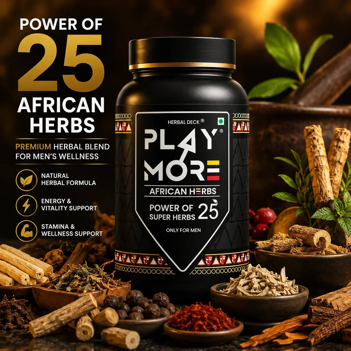 Play More African Herbs – Men's Herbal Wellness Powder | 25 Super Herbs