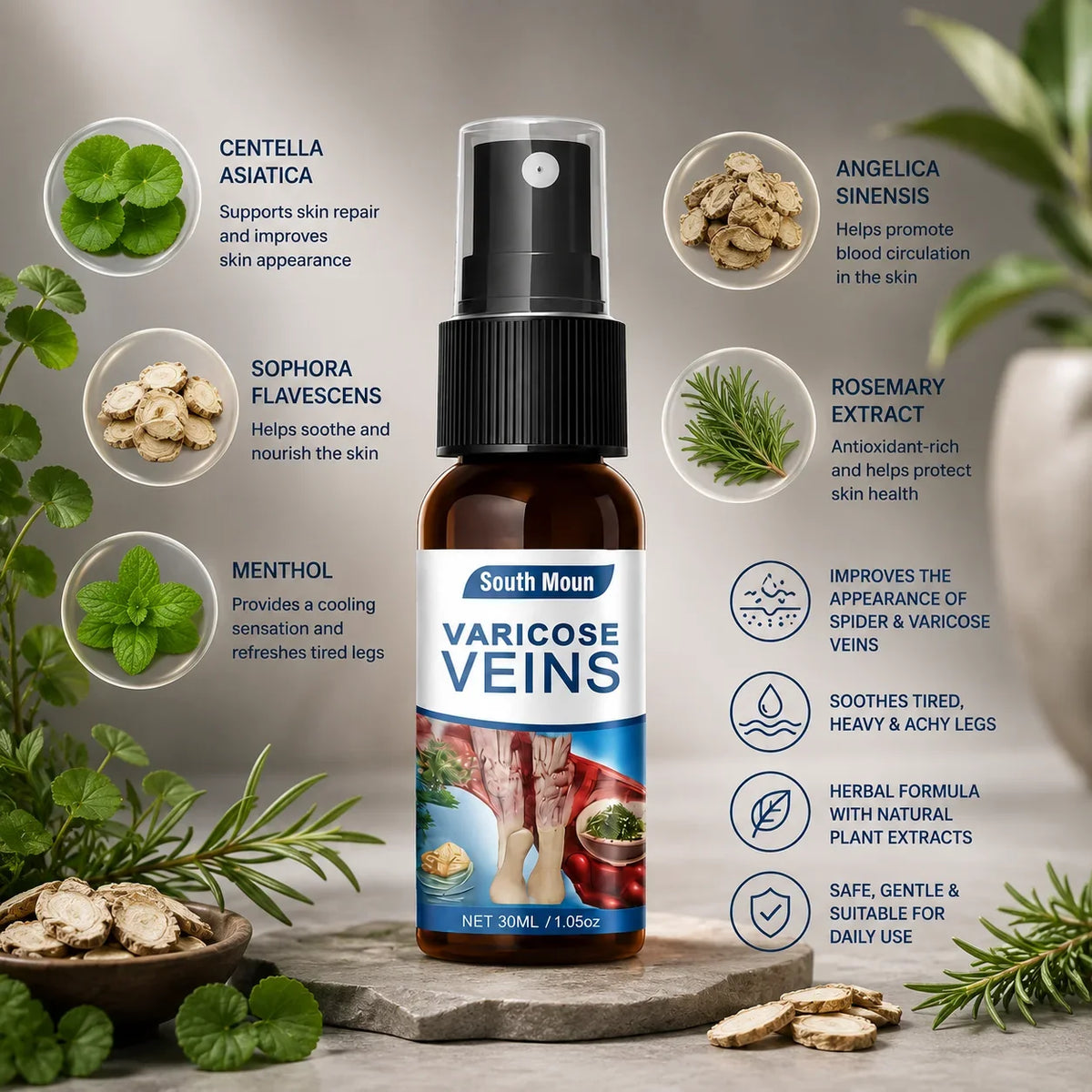 South Moon Varicose Veins Spray Pakistan | Herbal Leg Vein Relief Spray 30ml